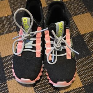 Adidas Kids Black and Pink Sneakers with Yellow Accents